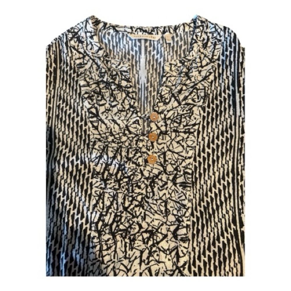 SOLD***SOFT SURROUNDINGS unique blk/wh pattern dress, slim silhouette, L - Picture 7 of 8